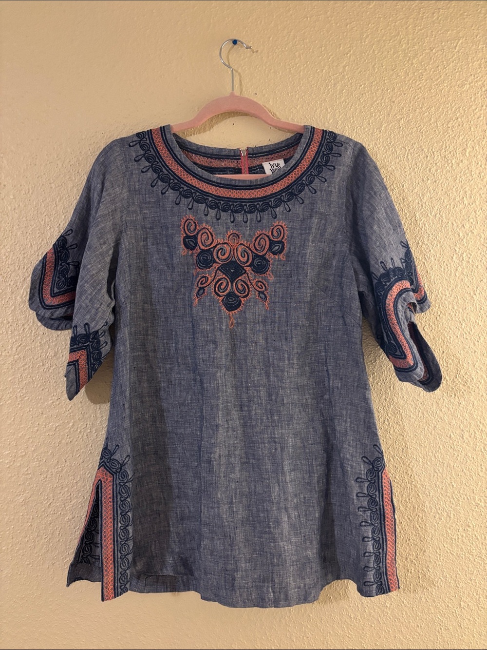 Ivy Jane Linen Embroidered Boho Top XS